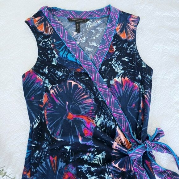 BCBGMaxAzria Women's Mini Wrap Dress Size Small Navy Blue Purple Career Evening - Picture 5 of 13